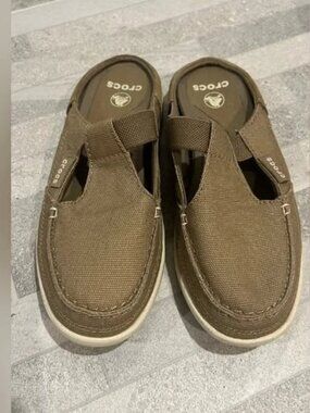 Crocs WALU MULES Brown Canvas 200034 Slip On Boat Shoes